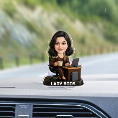 Personalized Lady Boss Bobbleead Caricature for Office Desk, Custom Photo Gift for Female Professionals, Colleagues & Womens Day Battery Powered Moving Head
